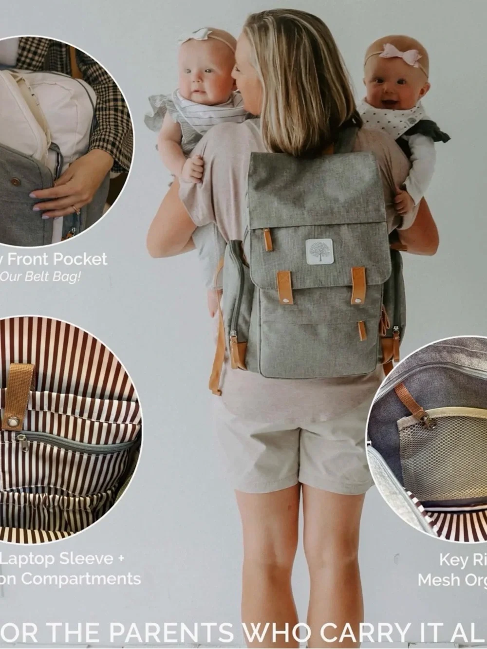 Parker Baby Co. Birch Bag  Backpack Grey Canvas